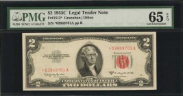 Legal Tender Notes

Fr. 1512*. 1953C $2 Legal Tender Star Note. PMG Gem Uncirculated 65 EPQ.

A lovely Gem example of this replacement Legal Tende...