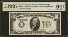 Federal Reserve Notes

Fr. 2004-G. 1934 $10 Federal Reserve Note. Chicago. PMG Choice Uncirculated 64 EPQ.

A highly attractive & nearly Gem examp...