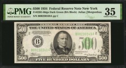 Federal Reserve Notes

Fr. 2201-Bdgs. 1934 $500 Federal Reserve Note. New York. PMG Choice Very Fine 35.

Dark green seal. A mid grade example of ...