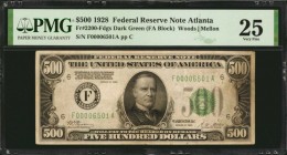 Federal Reserve Notes

Fr. 2200-Fdgs. 1928 $500 Federal Reserve Note. Atlanta. PMG Very Fine 25.

Dark green seal. High denomination notes from th...