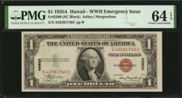 Hawaii Emergency Note

Fr. 2300. 1935A $1 Hawaii Emergency Note. PMG Choice Uncirculated 64 EPQ.

A nearly Gem example of this WWII era Hawaii eme...