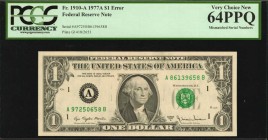 Mismatched Serial Numbers

Fr. 1910-A. 1977A $1 Federal Reserve Note. Boston. PCGS Currency Very Choice New 64 PPQ. Mismatched Serial Numbers.

Th...