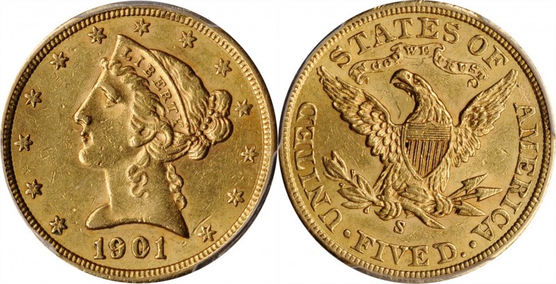 Liberty Head Half Eagle

1901/0-S Liberty Head Half Eagle. AU-58 (PCGS).

PC...