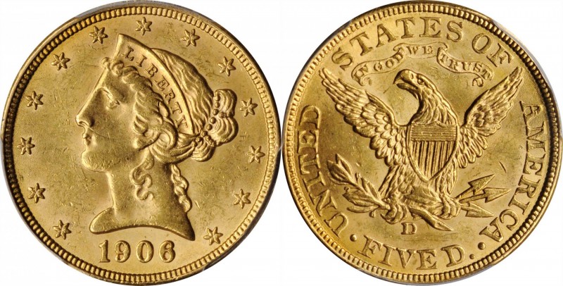 Liberty Head Half Eagle

1906-D Liberty Head Half Eagle. MS-63+ (PCGS).

PCG...
