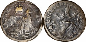 St. Patrick Farthing

Undated (ca. 1652-1674) St. Patrick Farthing. Martin 3b.8-Fb.6, W-11500. Rarity-7. Copper. Sea Beasts Below King. Fine, Damage...