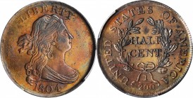 Draped Bust Half Cent

1804 Draped Bust Half Cent. Plain 4, Stemless Wreath. AU Details--Surfaces Smoothed (PCGS).

PCGS# 1063. NGC ID: 222F.

E...