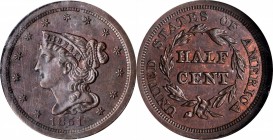 Braided Hair Half Cent

1851 Braided Hair Half Cent. C-1. MS-62 BN (NGC).

PCGS# 35324. NGC ID: 26YW.

Estimate: $ 250