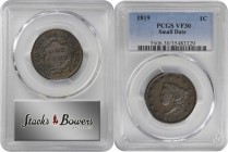 Large Cents

1819 Large Cents. Small Date. VF-30 (PCGS).

PCGS# 1606.

Estimate: $ 300