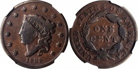 Matron Head Cent

1835 Matron Head Cent. N-10. Small 8, Small Stars. VG-8 BN (NGC).

PCGS# 37090. NGC ID: 225S.

Estimate: $ 125