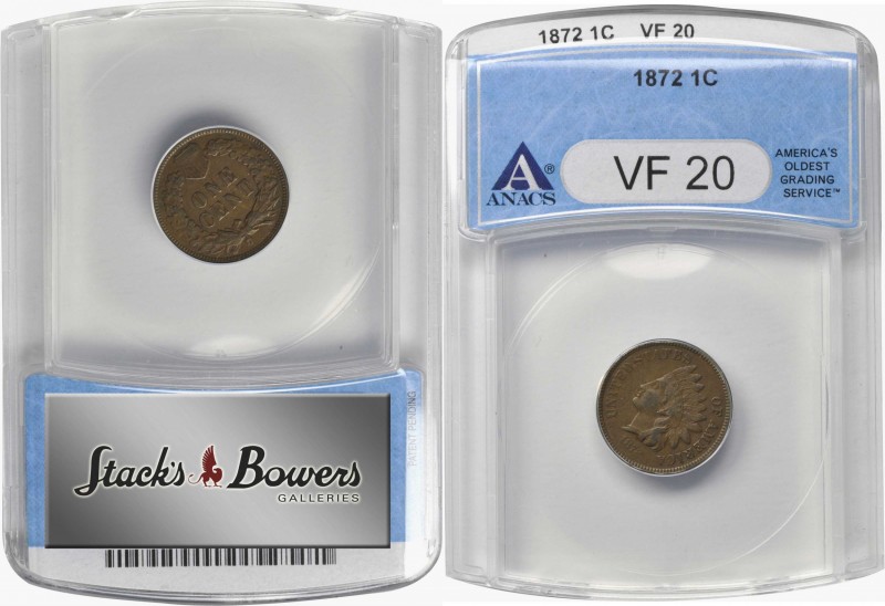 Indian Cent

1872 Indian Cent. Bold N. VF-20 (ANACS).

PCGS# 2103. NGC ID: 2...