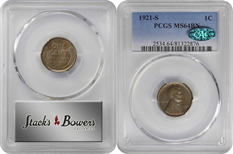 Lincoln Cent

1921-S Lincoln Cent. MS-64 BN (PCGS). CAC.

PCGS# 2534. NGC ID...