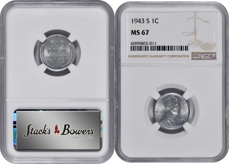Lincoln Cent

1943-S Lincoln Cent. MS-67 (NGC).

PCGS# 2717. NGC ID: 22E8.
...