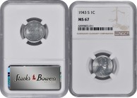 Lincoln Cent

1943-S Lincoln Cent. MS-67 (NGC).

PCGS# 2717. NGC ID: 22E8.

Estimate: $ 150