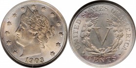 Liberty Head Nickel

1903 Liberty Head Nickel. MS-65 (NGC).

PCGS# 3864. NGC ID: 277E.

Estimate: $ 300