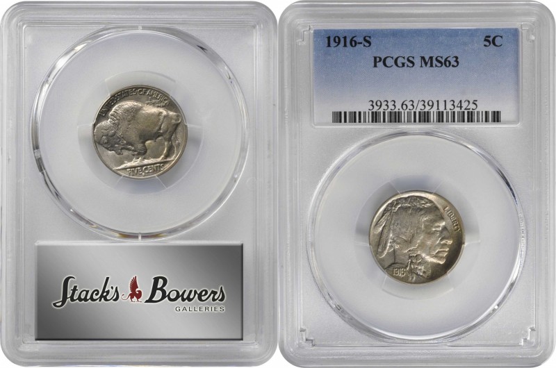 Buffalo Nickel

1916-S Buffalo Nickel. MS-63 (PCGS).

PCGS# 3933. NGC ID: 22...