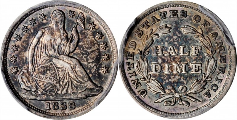 Liberty Seated Half Dime

1838 Liberty Seated Half Dime. No Drapery. Large Sta...