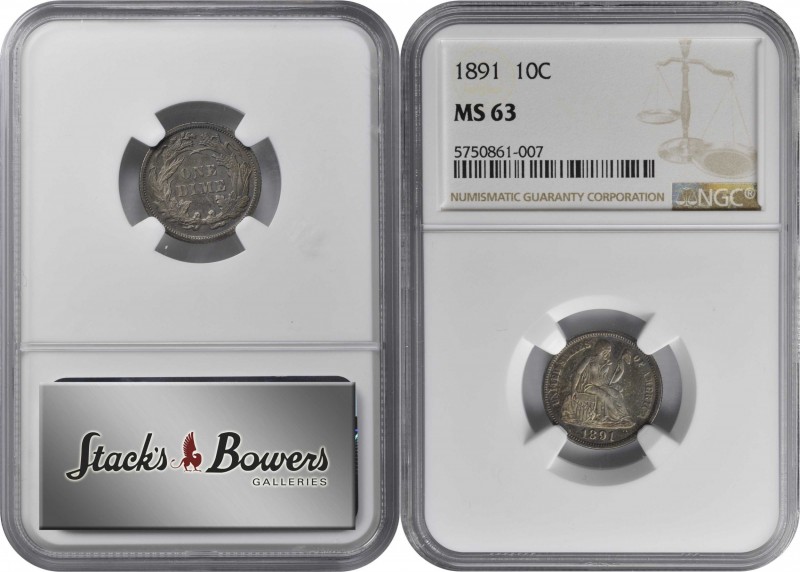 Liberty Seated Dime

1891 Liberty Seated Dime. MS-63 (NGC).

PCGS# 4706. NGC...
