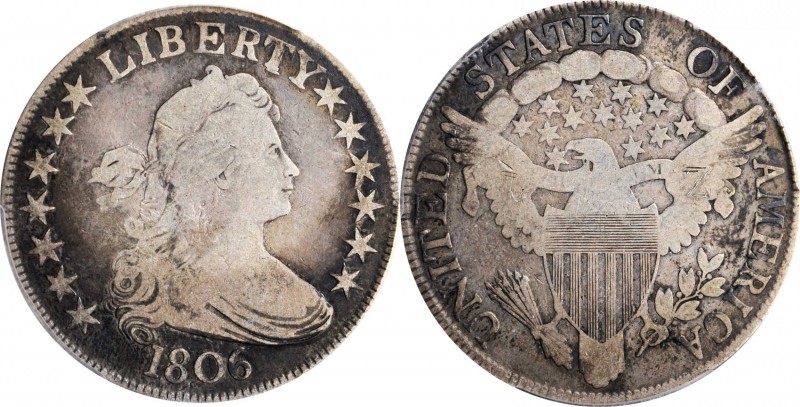 Draped Bust Half Dollar

1806 Draped Bust Half Dollar. Pointed 6, Stem Through...