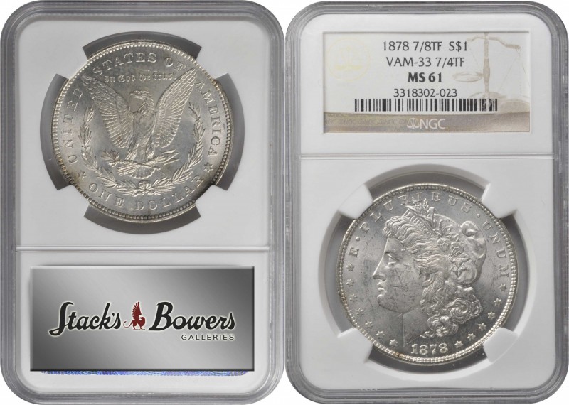 Morgan Silver Dollar

1878 Morgan Silver Dollar. 7/8 Tailfeathers. Weak, 7/4 T...