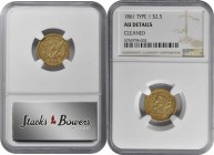 Liberty Head Quarter Eagle

1861 Liberty Head Quarter Eagle. Type I Reverse. AU Details--Cleaned (NGC).

PCGS# 97794. NGC ID: 25JW.

Estimate: $...