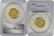 Liberty Head Half Eagle

1845-D Liberty Head Half Eagle. AU-53 (PCGS).

PCGS# 8224. NGC ID: 25TC.

Estimate: $ 2750