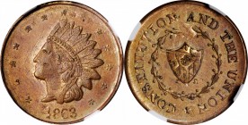 Patriotic Civil War Tokens

1863 Indian Head / CONSTITUTION AND THE UNION. Fuld-60/346 ao. Rarity-6. Copper. Plain Edge--Overstruck on a Civil War S...