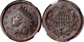 Patriotic Civil War Tokens

1863 Indian Head / NOT ONE CENT. Fuld-90/364 a. Rarity-1. Copper. Plain Edge. MS-65 BN (NGC).

19.5 mm.

From the Ta...