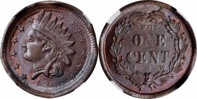 Patriotic Civil War Tokens

1863 Indian Head / NOT ONE CENT. Fuld-93/362 a. Rarity-2. Copper. Plain Edge. MS-66 BN (NGC).

19 mm.

From the Tamp...