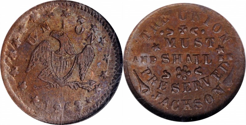 Patriotic Civil War Tokens

1863 Perched Eagle / THE UNION MUST AND SHALL BE P...