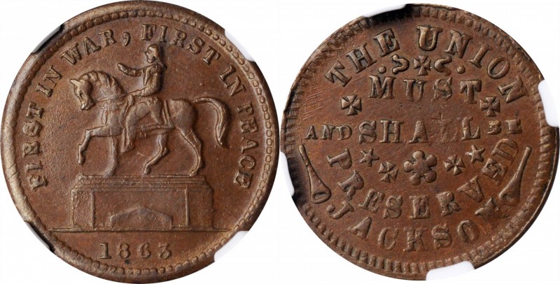Patriotic Civil War Tokens

1863 Washington Equestrian Statue / THE UNION MUST...