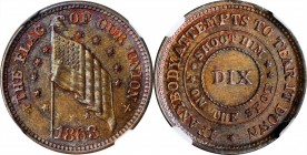 Patriotic Civil War Tokens

1863 THE FLAG OF OUR UNION / DIX. Fuld-210/408 a. Rarity-3. Copper. Plain Edge. MS-65 BN (NGC).

19.5 mm.

From the ...