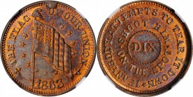 Patriotic Civil War Tokens

1863 THE FLAG OF OUR UNION / DIX. Fuld-212/415 a. Rarity-2. Copper. Plain Edge. MS-65 RB (NGC).

19.5 mm.

From the ...