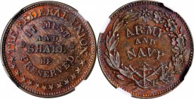 Patriotic Civil War Tokens

Undated (1861-1865) THE FEDERAL UNION IT MUST AND SHALL BE PRESERVED / ARMY AND NAVY. Fuld-219/320 a. Rarity-1. Copper. ...