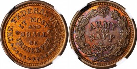 Patriotic Civil War Tokens

Undated (1861-1865) THE FEDERAL UNION IT MUST AND SHALL BE PRESERVED / ARMY AND NAVY. Fuld-221/324 a. Rarity-1. Copper. ...