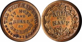 Patriotic Civil War Tokens

Undated (1861-1865) THE FEDERAL UNION IT MUST AND SHALL BY PRESERVED / ARMY AND NAVY. Fuld-223/328 a. Rarity-2. Copper. ...