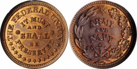 Patriotic Civil War Tokens

Undated (1861-1865) THE FEDERAL UNION IT MUST AND SHALL BE PRESERVED / ARMY AND NAVY. Fuld-225A/327 a. Rarity-3. Copper....