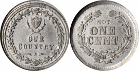 Patriotic Civil War Tokens

Undated (1861-1865) OUR COUNTRY / NOT ONE CENT. Fuld-229/359 e. Rarity-8. White Metal. Plain Edge. Unc Details--Cleaned ...