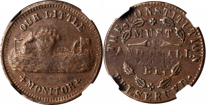 Patriotic Civil War Tokens

Undated (1861-1865) OUR LITTLE MONITOR / THE CONST...
