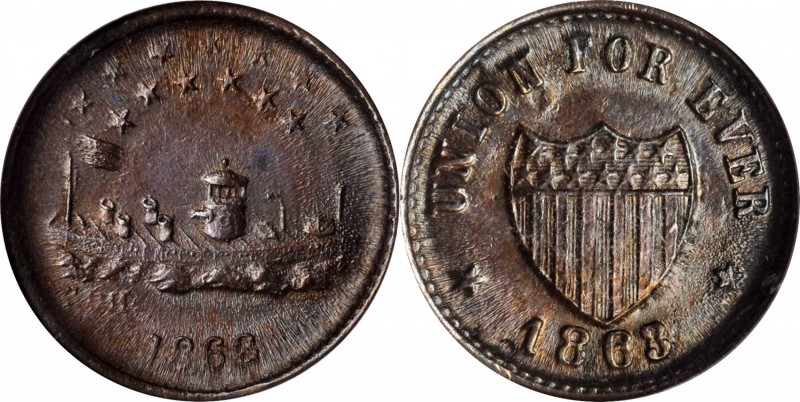 Patriotic Civil War Tokens

1863 Monitor / UNION FOR EVER. Fuld-240/341 a. Rar...