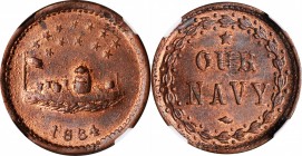Patriotic Civil War Tokens

1864 Monitor / OUR NAVY. Fuld-241/338 a. Rarity-2. Copper. Plain Edge. MS-65 RB (NGC).

19.5 mm.

From the Tampa Bay...