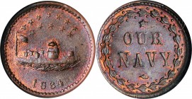 Patriotic Civil War Tokens

1864 Monitor / OUR NAVY. Fuld-241/338 a. Rarity-2. Copper. Plain Edge. MS-65 RB (NGC).

19.5 mm.

From the Tampa Bay...