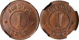Patriotic Civil War Tokens

Undated (1861-1865) GOOD FOR 1 CENT / GOOD FOR 1 CENT. Fuld-393/393 a. Rarity-9. Copper. Plain Edge--Full Brockage--MS-6...