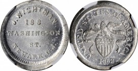 Civil War Store Cards

New Jersey--Newark. 1863 John Wightman. Fuld-555C-6e. Rarity-8. White Metal. Plain Edge. MS-65 (NGC).

19 mm.

From the T...