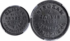 Civil War Store Cards

New York--Cooperstown. Undated (1861-1865) George L. Bowne. Fuld-145B-1z (formerly Fuld-145B-1g). Rarity-9. Zinc. Plain Edge....