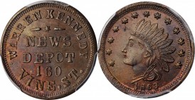 Civil War Store Cards

Ohio--Cincinnati. 1863 Warren Kennedy. Fuld-165CJ-2a. Rarity-6. Copper. Plain Edge. MS-64 BN (PCGS).

19 mm.

From the Ta...