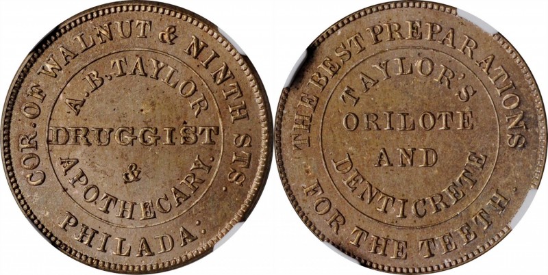 Merchant Tokens

Pennsylvania--Philadelphia. Undated (1860) A.B. Taylor. Mille...