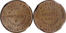 Merchant Tokens

Pennsylvania--Philadelphia. Undated (1860) A.B. Taylor. Miller-Pa 507. Copper-Nickel. Plain Edge. MS-64 (NGC).

20 mm.

From th...