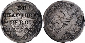Counterstamps

Maine--Waterford. DR. / SHATTUCK'S / WATER CURE / WATERFORD / ME. on an 1853 Arrows and Rays Liberty Seated quarter. Brunk S-319, Rul...