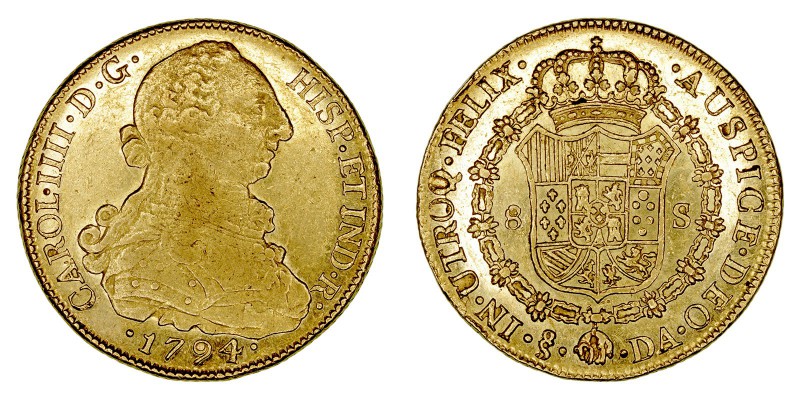 MONARQUÍA ESPAÑOLA
CARLOS IV
8 Escudos. AV. Santiago DA. 1794. 27,04 g. CAL.15...