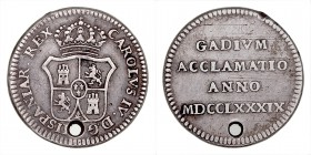 MONARQUÍA ESPAÑOLA
CARLOS IV
AR-18. Proclamación en Cádiz, 1789. 2,83 g. H.19. Agujerito a las 6 h., si no MBC-
